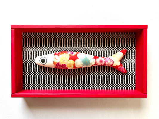 FISHBOX large - pesce imbottito in cornice di legno rosso carminio