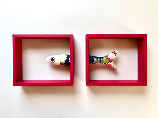 FLOW BOX - coppia di cornici di legno rosso con pesce spezzato